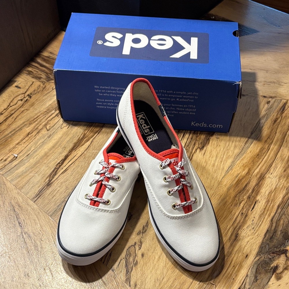 Keds Women's White Sneakers with Red Trim